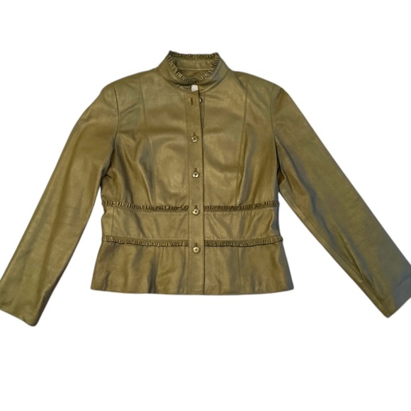 EUC ECCOCI by Carlisle Olive Green Suede Leather Jacket size 12 Large